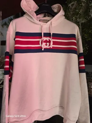 Felpa Gucci bianca con strisce rosse e blu