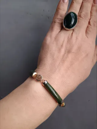 Conjunto de Joyas Pulsera ,Cruz y Anillo Jade