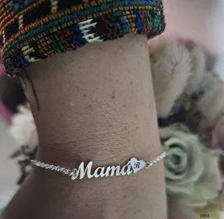Pulsera Plata 1 ° Ley Nombre Mama Corazón