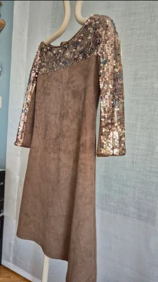 Vestido fiesta lentejuelas y ante