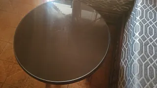 Mesa redonda cristal y madera