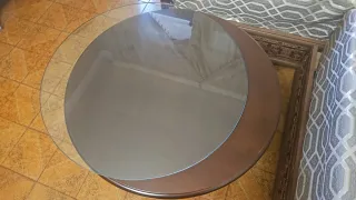 Mesa redonda cristal y madera