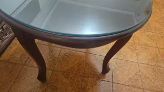 Mesa redonda cristal y madera