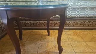 Mesa redonda cristal y madera