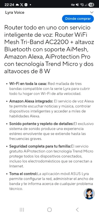 Router Mesh Asus Lyra con Altavoz bluetooth yAlexa