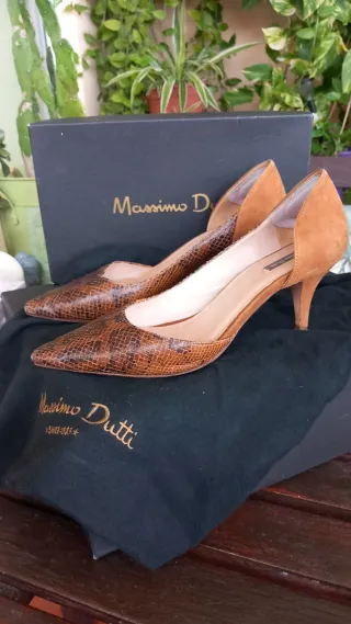 Zapatos salón Massimo Dutti Talla 39 Piel Tacón