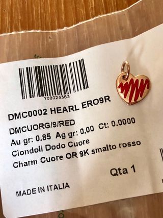 Ciondolo Dodo Cuore Oro Rosa Smalto Rosso