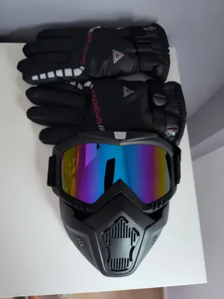 Máscara y guantes deportes invierno