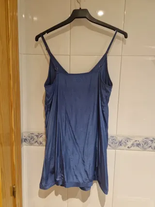 Blusa tirantes seda azul con cremallera,