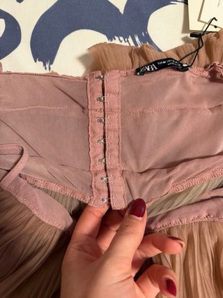 Top Zara Tul Volantes Rosa Talla M