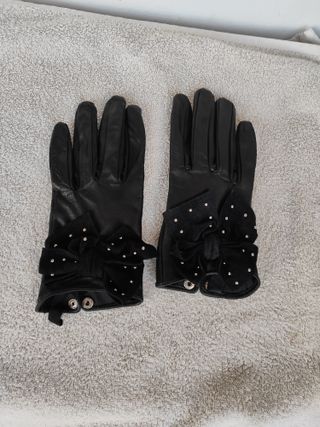 Guantes Twin Set Piel Negro Lazo