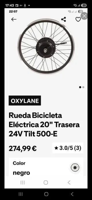 Rueda Eléctrica Trasera OXYLANE 20 Tilt 500-E