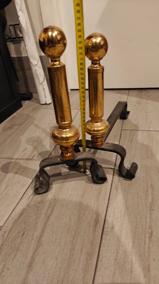 Morillos para chimenea metal dorado