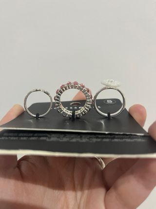 Pack 3 Anillos plateados rosa blanco New Yorker S