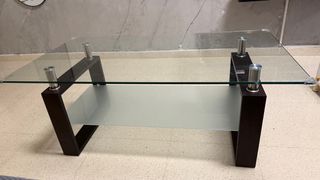 Mesa de centro cristal y madera oscura