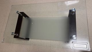 Mesa de centro cristal y madera oscura