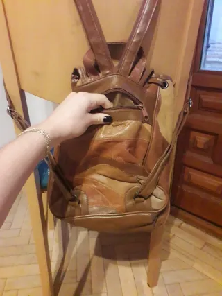 Mochila Bandolera piel patchwork 4 bolsillos crema