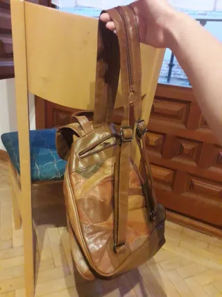 Mochila Bandolera piel patchwork 4 bolsillos crema