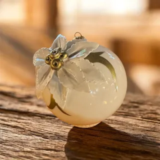 Pallina Natalizia Ceramica Oro e Bianco
