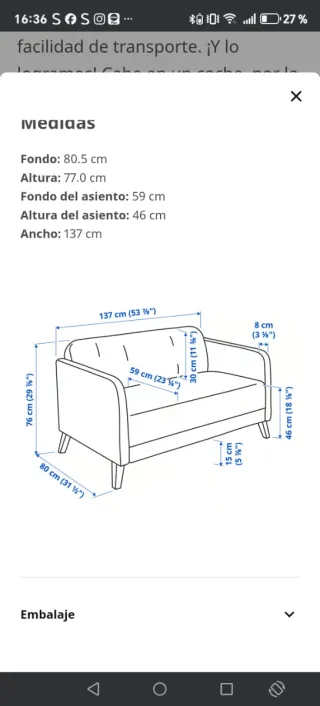 Sofá IKEA LINANÄS gris oscuro 2 plazas