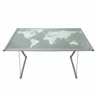 Mesa de cristal moderna con mapa del mundo