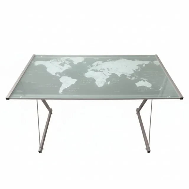 Mesa de cristal moderna con mapa del mundo