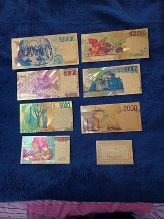 SERIE 8 PEZZI IN LIRE LAMINA D'ORO COLORATA