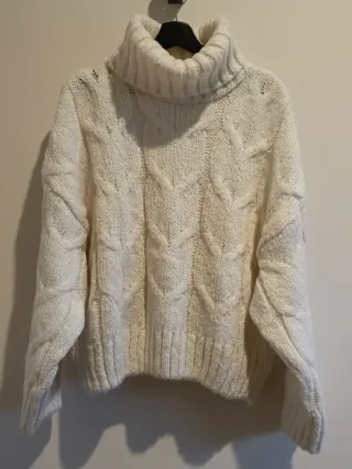 Jersey punto cuello alto trenzado blanco