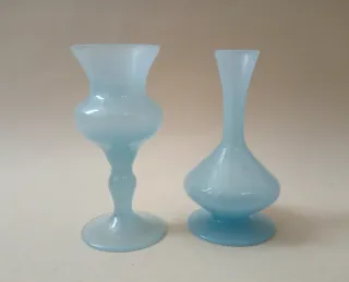 MURANO Coppia VASI VETRO Opalino AZZURRO