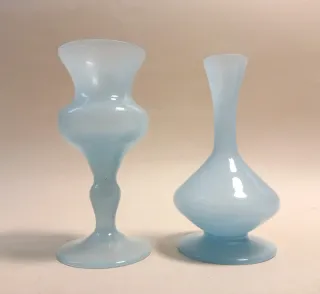 MURANO Coppia VASI VETRO Opalino AZZURRO