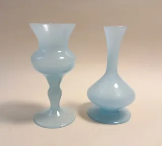 MURANO Coppia VASI VETRO Opalino AZZURRO