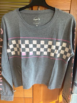 Camiseta Hollister Gris Manga Larga Mujer