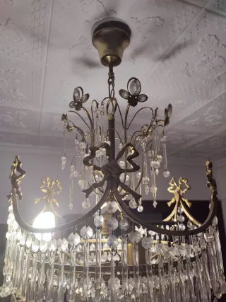 Lámpara de araña vintage cristal y metal