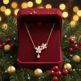 Collar Chapado Oro 18k Flores Rosa y Circonita