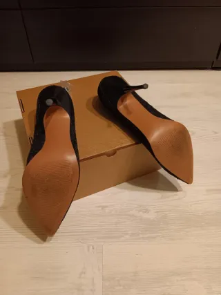Zapatos Zara Salón Encaje Negro Fiesta