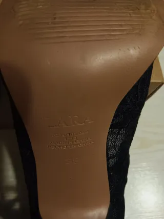 Zapatos Zara Salón Encaje Negro Fiesta