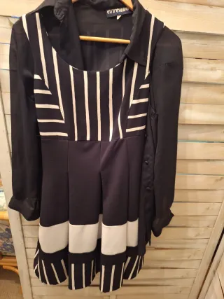 Vestido elegante rayas blanco y negro