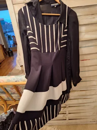 Vestido elegante rayas blanco y negro