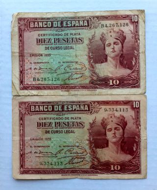 2 Banconote 10 Pesetas 1935