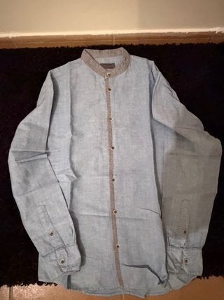 Camisa de lino azul