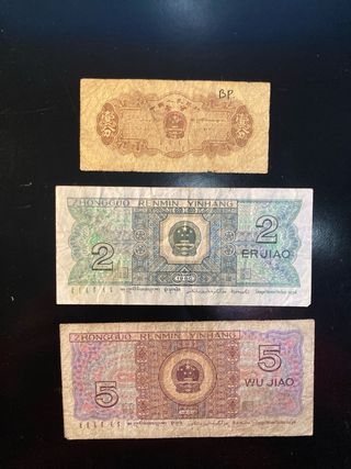 3 Banconote Cinesi 1 fen, 2 e 5 Jiao