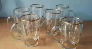 Caraffa e 5 Bicchieri da Birra in Cristallo Dorato