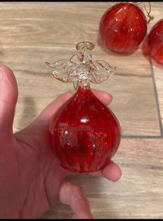 Angeli natalizi in vetro soffiato rosso 4 pezzi