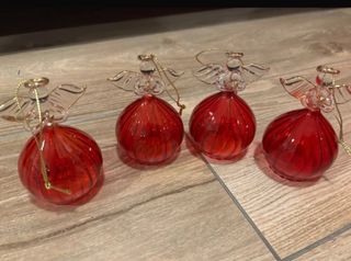 Angeli natalizi in vetro soffiato rosso 4 pezzi