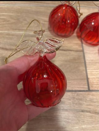 Angeli natalizi in vetro soffiato rosso 4 pezzi