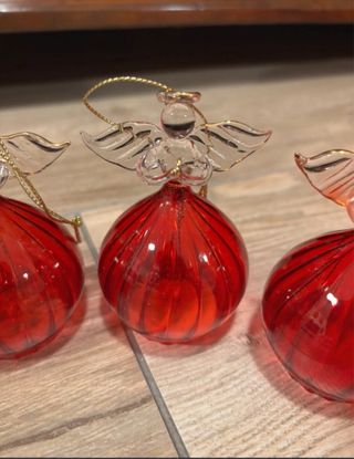 Angeli natalizi in vetro soffiato rosso 4 pezzi