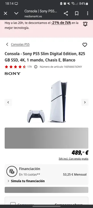 Consola Sony PlayStation 5 Blanca