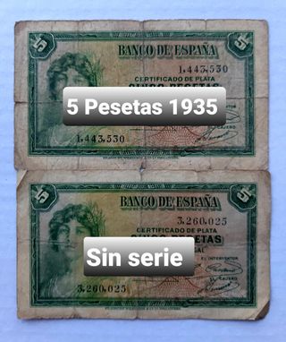 2 Banconote 5 Pesetas 1935