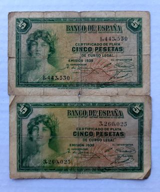 2 Banconote 5 Pesetas 1935