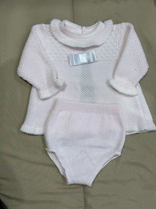 Conjunto bebé vestido y braguita rosa